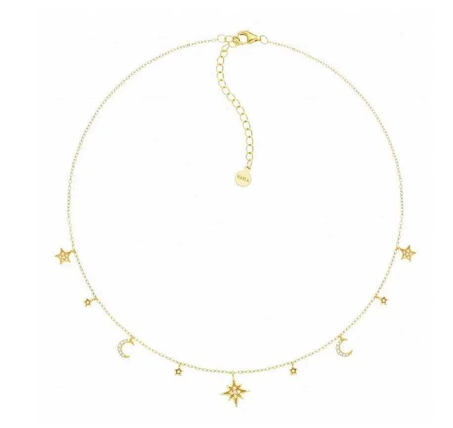 Moon & Stars Cz Diamonds Choker Necklace Nayla Jewelry