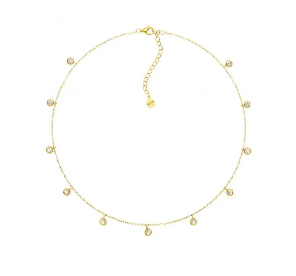 Multi CZ Diamonds Bezel Choker Necklace Nayla Jewelry