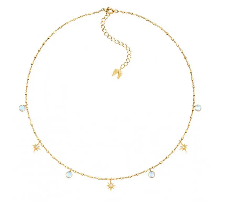 Natural Moonstone Cz Diamond Stars Choker Necklace Nayla Jewelry